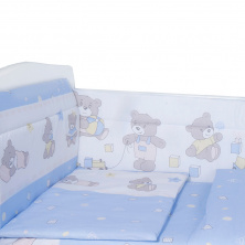 Борт в кроватку "Мишка" из 4-х частей, цехлы не съемные, бязь (Голубой)