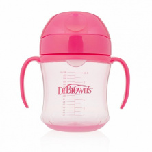 Чашка-непроливайка 180 мл с мягким носиком, ручками и откидывающейся крышкой, 6+ месяцев (розовый)