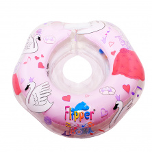 Надувной круг на шею для плавания малышей Flipper 0+ с музыкой "Лебединое озеро" розовый
