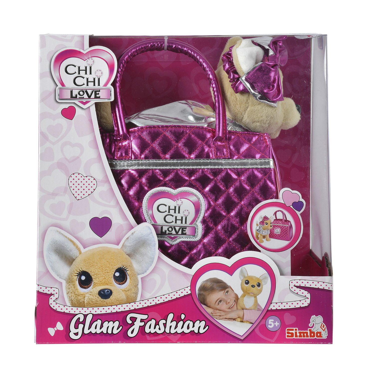 Плюшевая собачка Simba Chi-Chi love Гламур с розовой сумочкой и бантом 20 см