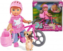 Кукла Еви Simba на велопрогулке с собачкой 12 см 