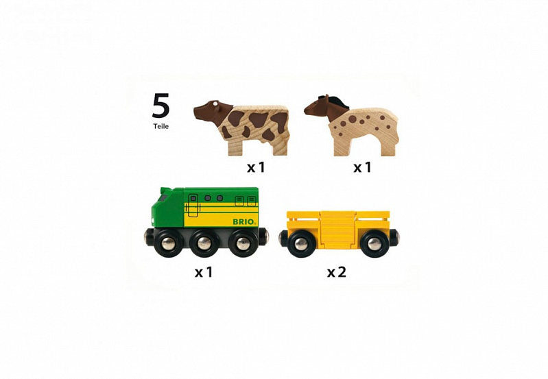 BRIO 3 грузовых вагона с животными, 5 элементов