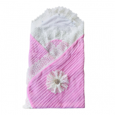 Конверт-одеяло вязанный на выписку ,вуаль съемная,разм. 95*95, подкладка 100% хлопок  (Розовый-арт.9509/2)