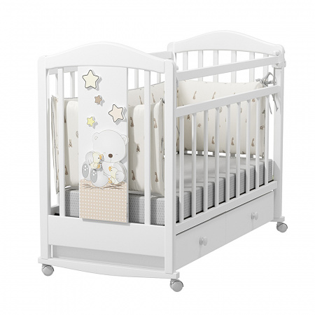 Кровать детская Amici Prima (колесо-качалка с ящиком) (белый)